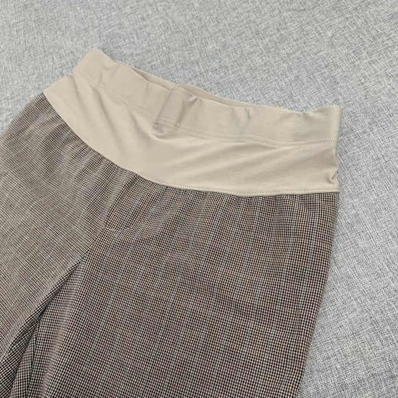 DUO Maternity Plaid Cropped Dressy Pants Medium Stretch Black Tan - Picture 4 of 12